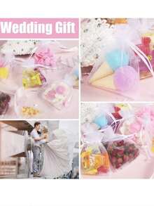 5/10/20/50/100 chiếc Túi vải organza nhiều màu, Túi đựng quà, Túi quà tặng, Đồ dùng gia đình, Túi đựng đồ bằng nylon, Đồ dùng tiệc tùng ngày lễ, Đồ dùng đám cưới, Bao bì trang trí quà tặng, Túi đựng đồ làm bánh, Bao bì phụ kiện trang sức, Túi dây rút quà tặng, Túi đựng trang sức quà tặng sinh nhật - Trắng - Xem 4