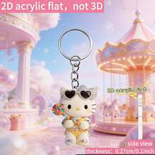 1pc 2D Flat Lollipop Shaped Hello Kitty Glitter Acrylic Keychain, Practical, Stylish And Innovative, Suitable As Holiday Gift And Decoration For Keys, Car Keys, Backpacks, Wallets - Multicolor - View 3