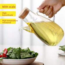 1pc Heavy Duty Glass Oil Bottle - Leak-Proof Kitchen Essential, Marked Scale, Multipurpose Bottle For Cooking Oil, Soy Sauce, Vinegar, Household Seasoning Container - Multicolor - View 3