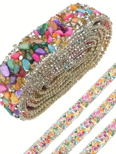 1 Yard Self-Adhesive Crystal Sequin Trim - Multi-Color Glass Rhinestone Strips, Self-Adhesive Rhinestone Decoration For DIY, Suitable For Clothing, Hats, Bags And Crafts Decoration, Shiny Crystal Sticker Roll, Clothing Decorative Trim, Denim Decoration