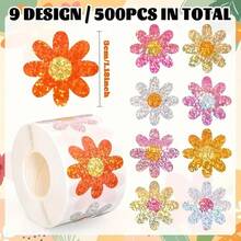 500张激光雕刻花朵贴纸，适用于文具、礼品包装和信封封口标签 - 鐳射花朵 - 查看 2