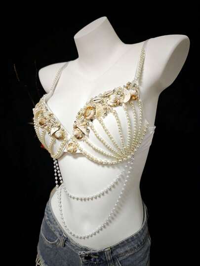 Áo ngực bralette đính hạt hình vỏ sò gợi cảm mới năm 2026, áo ngực thủ công, đồ lót bikini, đồ mặc trong, phụ kiện áo ngực gợi cảm, thích hợp cho kỳ nghỉ, buổi hòa nhạc, bãi biển, tiệc tùng.