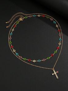 2pcs Men's Retro Punk Cross Pendant Necklace With Diamond Chain, Suitable For Holiday Gifts (Diamond Color And Position Random) - 2pcs - View 8