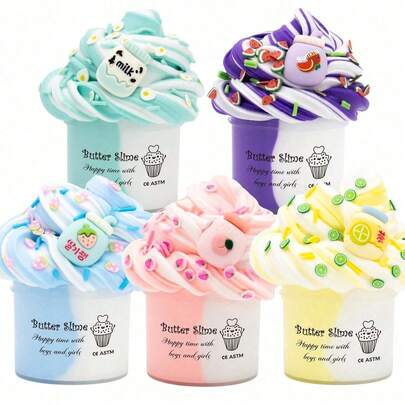 Kit de slime de mantequilla de burbly de té, adecuado para niños, recuerdos de fiesta, slime con aroma coloreado elástico y no pegajoso, juguete antiestrés, regalo para niños y niñas, fidget para niños, arcilla de slime, slime de miel, slime morado, slime para niñas, rosa, cuidado de la piel para niños, slime elástico (pegatinas aleatorias)