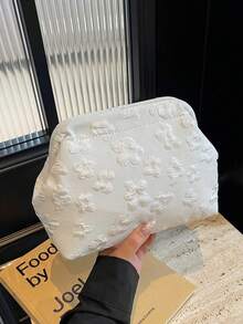 新款压纹云朵手拿包，大容量口红包，晚宴包 - 白色 - 查看 1