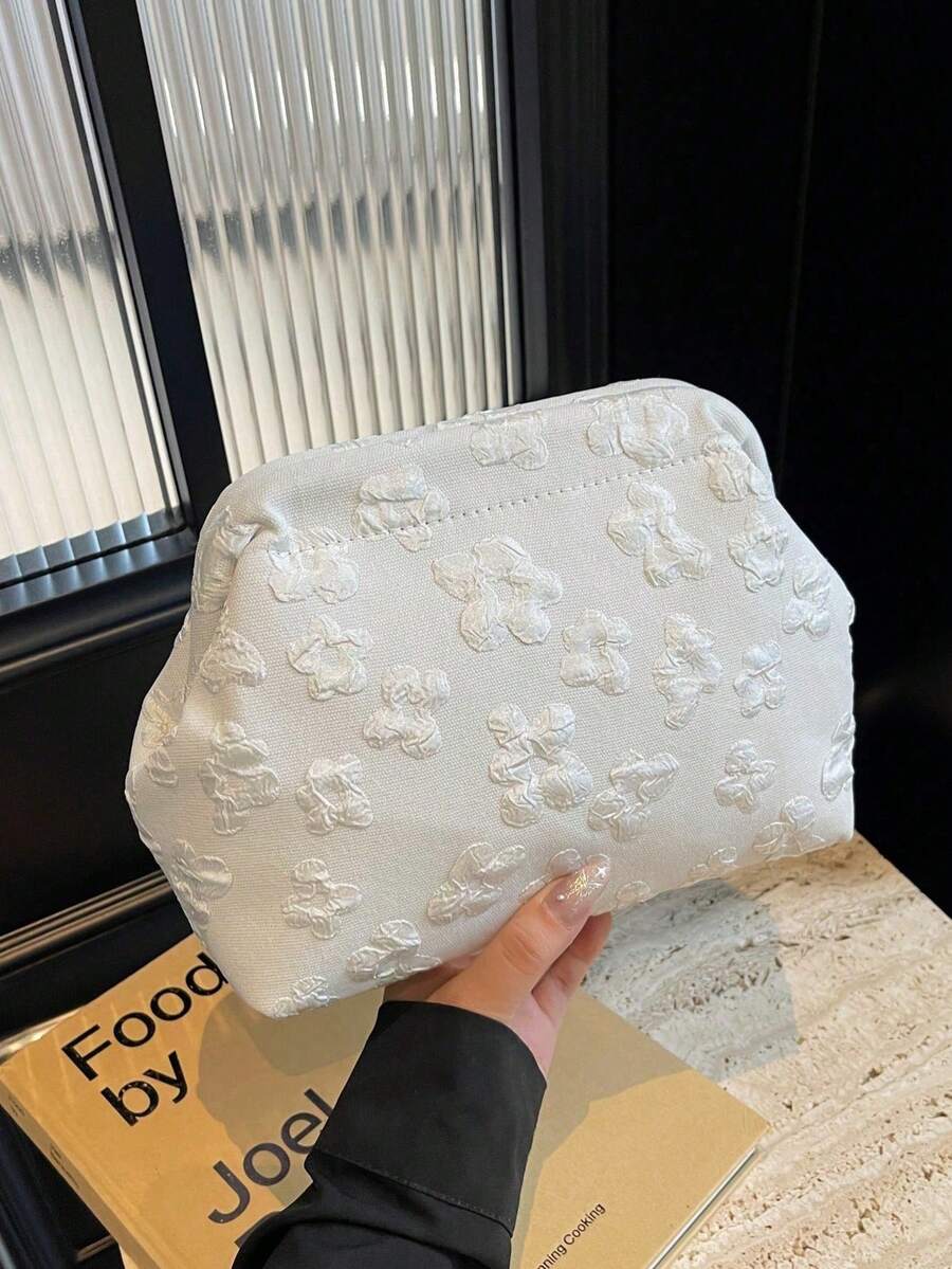 新款压纹云朵手拿包，大容量口红包，晚宴包 - 白色 - 查看 1