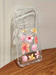 1个可爱花卉字母图案防震透明卡槽手机壳，兼容苹果17 Promax Pro Air / 三星Galaxy S26 S25 S24 S23 S22 Ultra / A12 A13 A14 A15 A16 A34 A35 A36 A53 A54 A55 A56 A04 A05 A06 A07 - 無色 - 查看 3