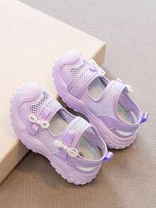 1 Pair Girls' Light Purple Princess Sandals, Decorated With Faux Pearl Bow, Mesh Synthetic Leather Closed Toe Anti-Collision Design, Breathable Non-Slip Thick Sole, Adjustable Hook And Loop, Suitable For Summer Beach, Outdoor And Daily Play - Purple - View 8