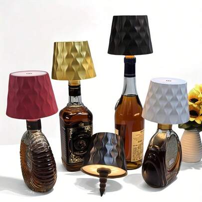 1pc Wireless Bottle Lamp - LED Bottle Light Suitable For Various Bottles, Cordless Lamp Shade, Silicone Embedded Bottle Stopper Night Light Kit, Rechargeable 3-Color Touch Dimming, USB Powered, Adjustable Brightness, No Laser, Bottle Lamp For Home
