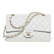 CHANEL 23S Classic Flap CF Light Gold Chain Bag, Made Of Grained Calfskin Leather, Gold Hardware, Medium Size, Women's White Crossbody/Shoulder Bag. - A01112-B10583-10601 - 查看 1
