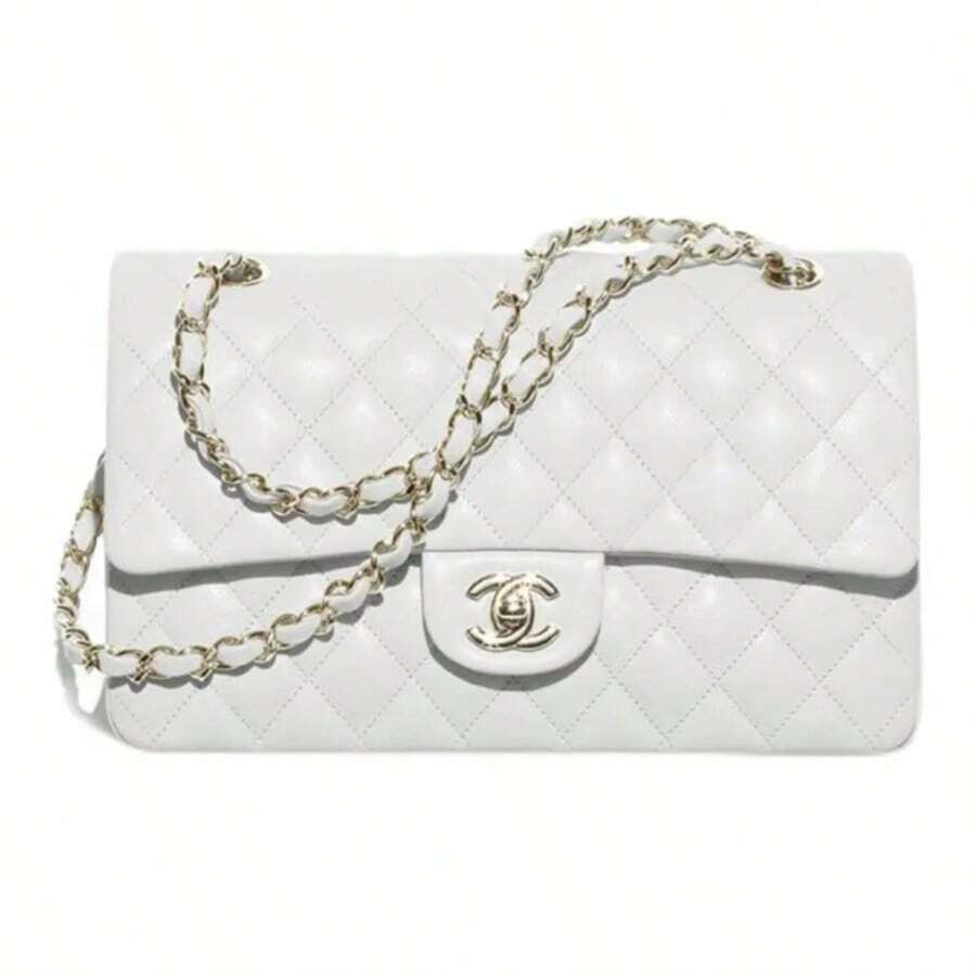 CHANEL 23S Classic Flap CF Light Gold Chain Bag, Made Of Grained Calfskin Leather, Gold Hardware, Medium Size, Women's White Crossbody/Shoulder Bag. - A01112-B10583-10601 - 查看 1