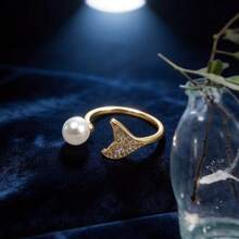 时尚银杏叶造型开口戒指，奢华简约配饰 - 彩色 - 查看 2