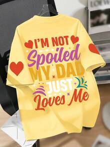 Girls' Casual Cute Colorful Letter Print Slogan & Floral Graphic Round Neck Short Sleeve T-Shirt, New Summer Top For Teenage Girls - Yellow - View 5