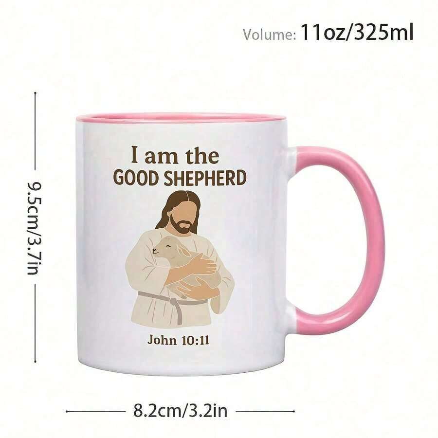 1pc 11oz Ceramic Coffee Mug With Jesus And Bible Verse Graphic, Reusable, Grade 3A, Ceramic Material, Unisex, Great Gift For Mother's Day, Father's Day - White - View 1