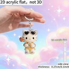 1pc 2D Flat Lollipop Shaped Hello Kitty Glitter Acrylic Keychain, Practical, Stylish And Innovative, Suitable As Holiday Gift And Decoration For Keys, Car Keys, Backpacks, Wallets - Multicolor - View 1