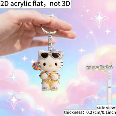 1pc 2D Flat Lollipop Shaped Hello Kitty Glitter Acrylic Keychain, Practical, Stylish And Innovative, Suitable As Holiday Gift And Decoration For Keys, Car Keys, Backpacks, Wallets