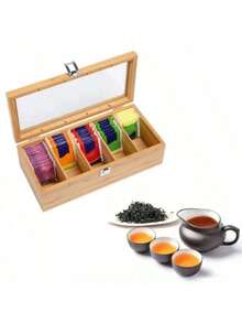 Bamboo Tea Box Organizer With Drawer & Acrylic Window, Magnetic Cover Keeps Tea Bags Fresh - Tea Bag Holder (Tea Not Included), Christmas Gift Back To School - Nhiều màu - Xem 4