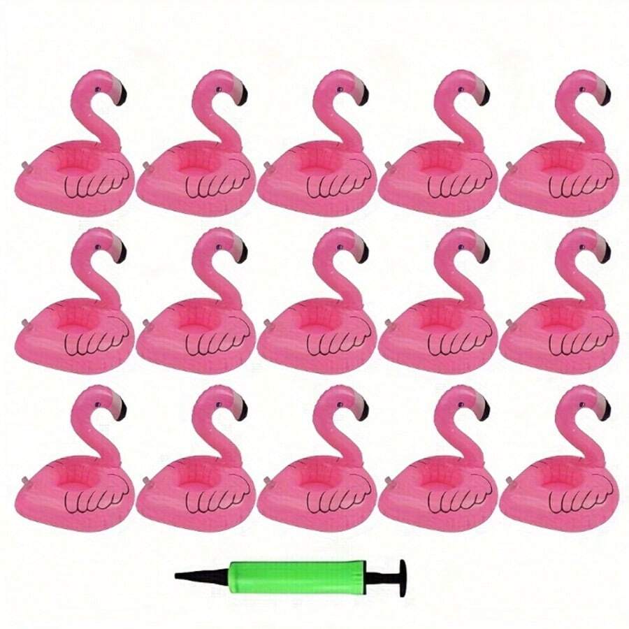 Bộ 15 chiếc giá đỡ đồ uống hình chim hồng hạc bơm hơi, phao uống nước hình chim hồng hạc, giá đỡ cốc hình chim hồng hạc bơm hơi cho mùa hè, tiệc bãi biển Hawaii, hồ bơi và các trò chơi dưới nước. - nhiều màu - Xem 1