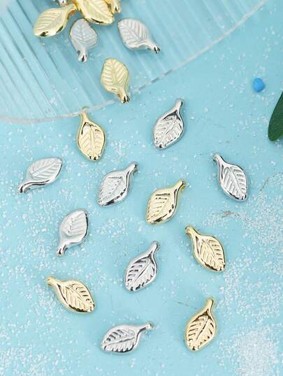 50个CCB迷你可爱金银叶子吊坠，用于珠宝制作、DIY手链项链耳环配件