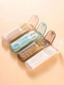 5pcs Portable Toothpick And Dental Floss Storage Box - Leak-Proof Travel Pill Container With Transparent Lid, Compact EDC Holder For Dental Care, Toothpicks, Floss - Durable Plastic Box, Suitable For Travel, Outdoor, Home, Office - Space-Saving Design, Toothpick Rack, Home Organization, Fashionable Style, Secure Seal, Frequent Traveler - Multicolored - View 5