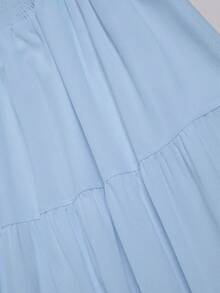 Women's Solid Color Minimalist Versatile Ruffle Hem Bubble Crinkle Feeling Semi-Sheer Skirt Summer - Sky Blue - View 5