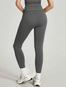 TimeOff 1pc Women High Waist Elastic Fitted Letter Print Sports Leggings - Dark Grey - View 2