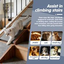 Wooden Pet Stairs – Felt Surface – Non-Slip Dog Cat Steps – 30cm – For Bed Sofa – Small Medium Pets - Khaki - View 6