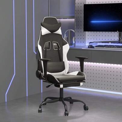 vidaXL Gaming Stuhl Mit Massage Fußstütze Racing Chefsessel Bürostuhl Drehstuhl Sportsitz Bürosessel Schreibtischstuhl Schwarz Weiß Kunstleder