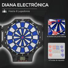 Diana Electrónica Plegable con 31 Juegos para 8 Jugadores con 6 Dardos y 6 Puntas de Repuesto Pantalla LCD 83x45cm Negro - Negro - Ver 6