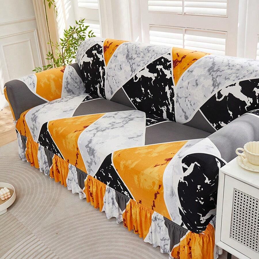1 tấm bọc ghế sofa họa tiết đá cẩm thạch, kiểu váy xếp ly, có chun co giãn, bảo vệ ghế sofa 4 mùa, bọc toàn bộ ghế sofa, viền xếp ly, phù hợp với ghế sofa 1/2/3/4 chỗ ngồi trong phòng ngủ, văn phòng, phòng khách, ngoài trời, trang trí nhà cửa. - Màu vàng - Xem 1