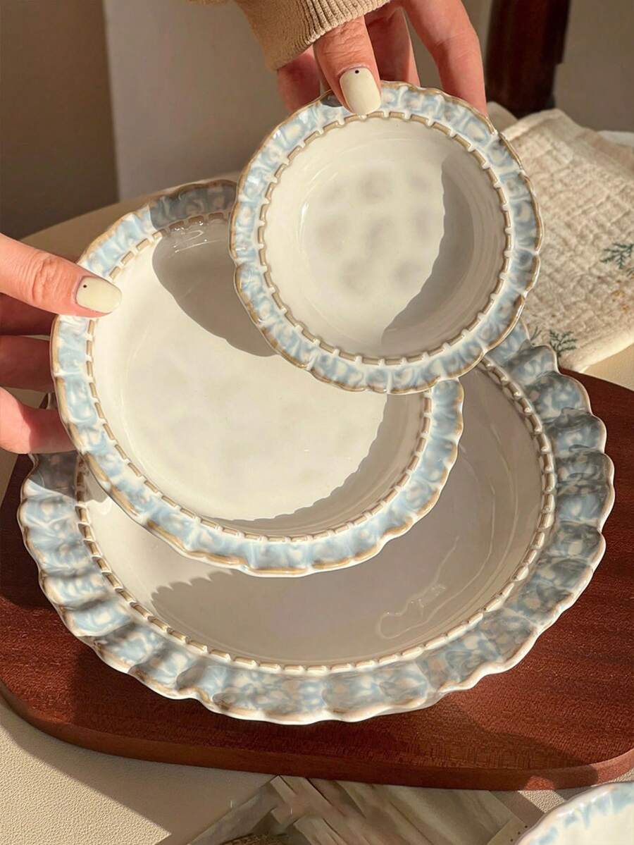 1pc French Retro Tableware Set, Minimalist High-End Dinner Soup Rice Bowls & Coffee Cups, Luxury Household Plates, Romantic French Charm, Delicate Compact Proper Size, Practical & Aesthetic Elegant Home Dining