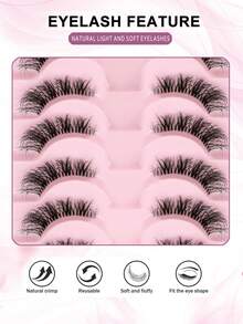 10对透明带假睫毛，猫眼短款柔软3D水貂毛睫毛，打造自然妆容 - 黑色 - 查看 3