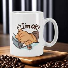 Ceramic Coffee Mug "I'm Fine", Cat Themed - Reusable, Insulated, Perfect Gift For Cat Lovers, Hand Wash Only - Red - View 6