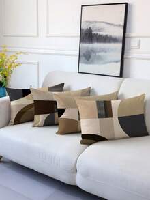 4pcs Brown, Retro Minimalist Art Throw Pillow Covers, Lumbar Pillow Covers - Linen Blend Cushion Covers, Add Artistic Vibe To Living Room, Bedroom And Office - Modern Home Decor, Zippered, Single-Sided Print, Machine Washable (No Pillow Insert) - Multicolor - View 2