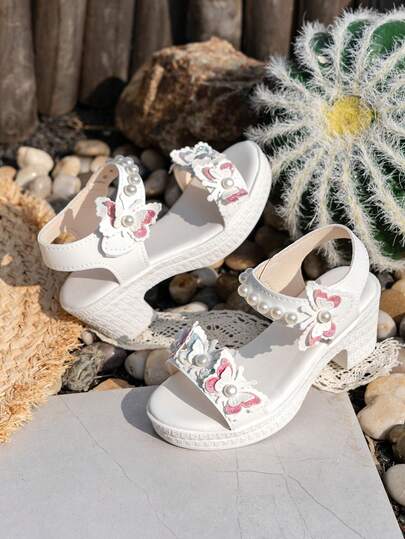 Girls High Heel Sandals, Big Kids Cute Butterfly Shoes, Fashion Footwear For Girls, Princess Sandals Suitable For Casual, Beach, Party Wear