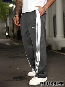 OMNIVOLUME Plus Size Men's Straight Leg Loose Fit Striped Casual Sweatpants Sports - Grey - View 1