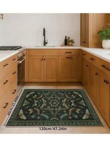 1pc Butterfly Style Bohemian Paris Garden Printed Carpet, Suitable For Living Room, Bedroom, Dining Room, Dorm, Office And Other Home Decor, Non-Slip Vintage Farmhouse Style Rug - Green - View 4