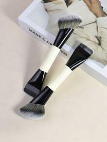 1pc Dual-Ended Powder Foundation Brush, Multifunctional Makeup Brush, Contour Brush, Professional Cosmetic Brush - Yellow - View 2