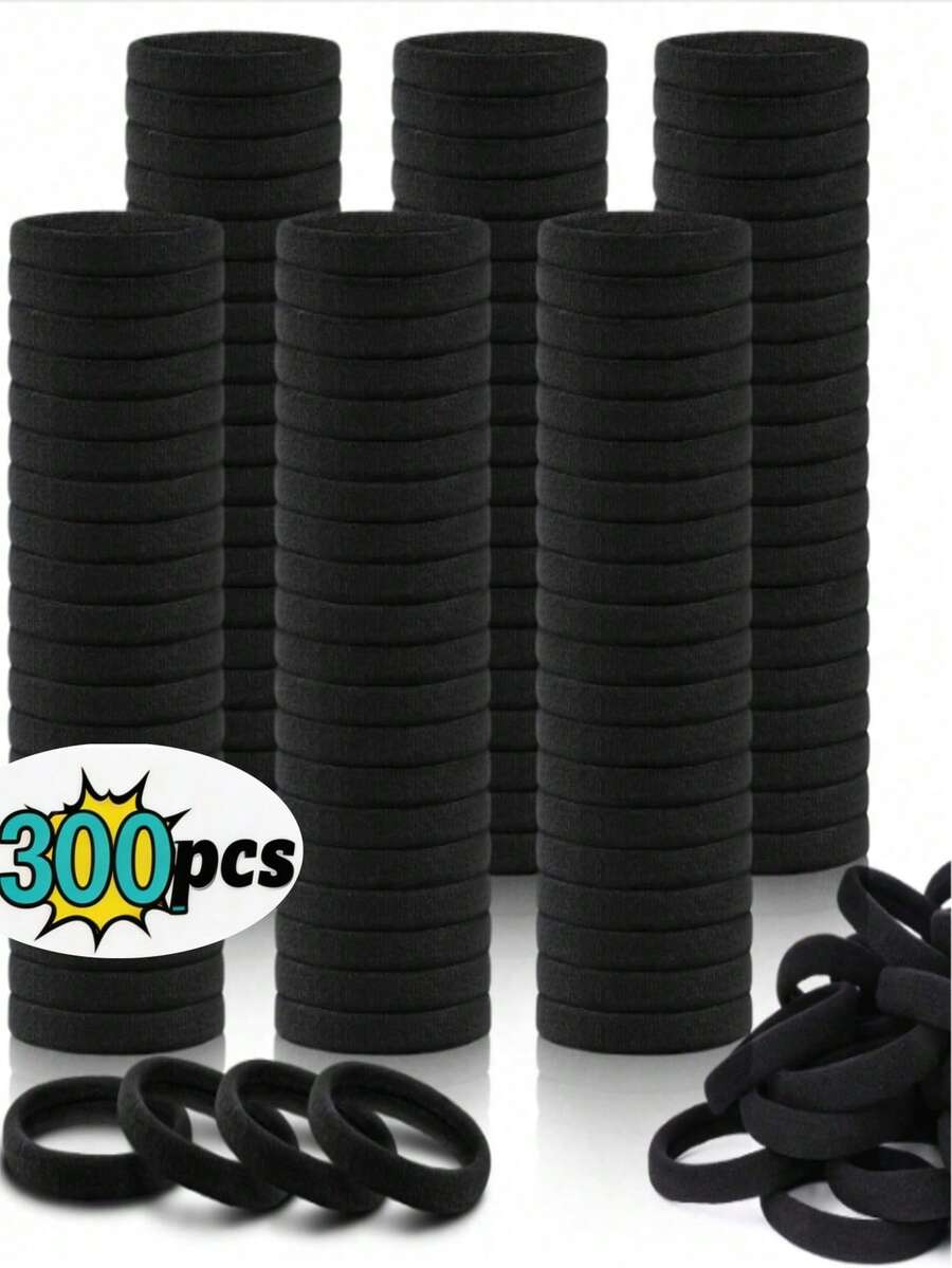 300pcs/100pcs High Elasticity Black Soft Seamless Hair Ties, Ideal For Daily Ponytail Hairstyle, Back To School, Birthday, Holiday Gift