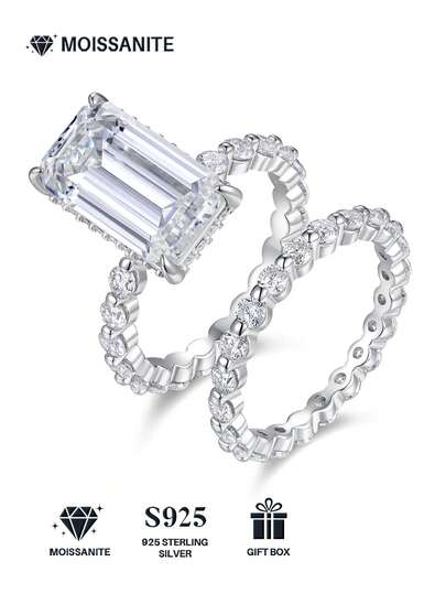 925纯银莫桑石戒指，低过敏性，订婚/结婚戒指，简约小众设计，百搭日常佩戴，婚礼/周年纪念/生日礼物，附赠礼盒和证书