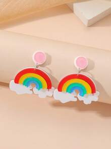 1 par de pendientes acrílicos minimalistas y de moda con diseño de arcoíris - Multicolor - Ver 9