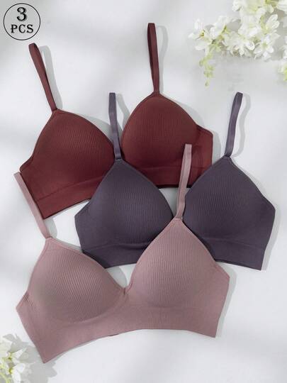 3pcs Seamless Wireless Soft Bras, Breathable, Ultra-Soft, Wireless, Fixed Cups, Smooth Edges, Side Shaping Design To Reduce Bulges, Perfect For Daily Wear And Commuting, Women Comfort T-Shirt Bras