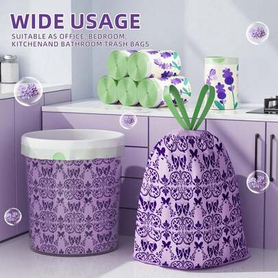 Lavender Scented Drawstring Trash Bags, Thickened Leak-Proof Disposable Garbage Bags, Suitable For Kitchen, Bathroom, Bedroom, Living Room And Other Scenarios