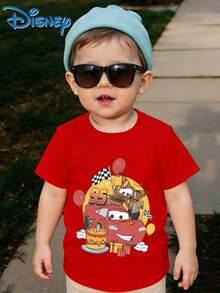 A Casual And Fashionable Short-Sleeved Disney Boys' T-Shirt With A Red Pattern Themed On The Birthday Of Lightning McQueen. Suitable For Daily Wear. - Đỏ - Xem 2