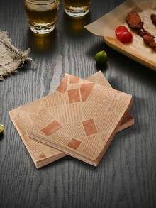 50/100/200张食品包装纸，三明治包装纸，烘焙纸，防水防油托盘纸，面包、三明治、烧烤防油垫纸，烘焙煎炸吸油纸，零食垫纸，英文报纸，托盘蜡纸 - 棕色 - 查看 2