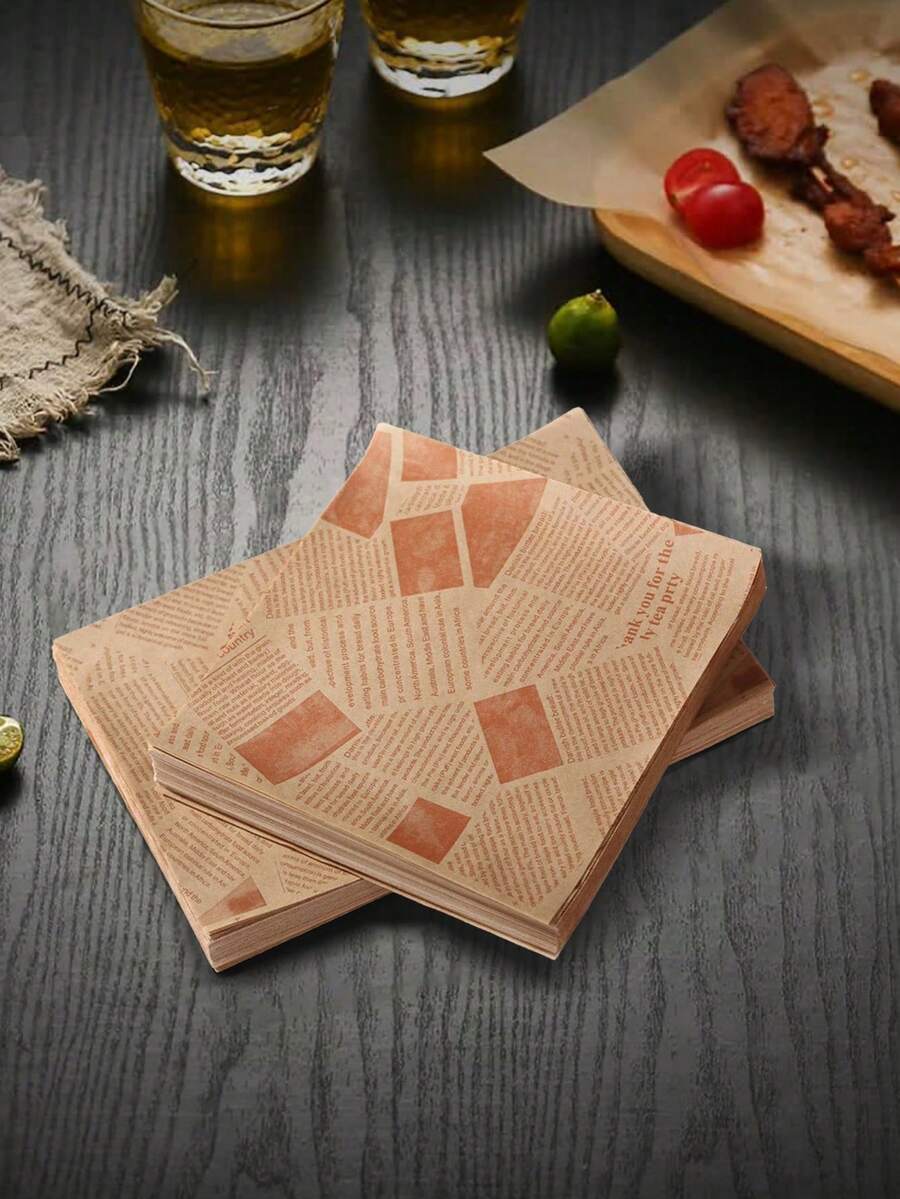 50/100/200张食品包装纸，三明治包装纸，烘焙纸，防水防油托盘纸，面包、三明治、烧烤防油垫纸，烘焙煎炸吸油纸，零食垫纸，英文报纸，托盘蜡纸