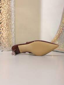 新款春夏时尚女式尖头高跟鞋，踝带细跟酒红色简约休闲舒适浅口鞋 - 酒紅色 - 查看 4