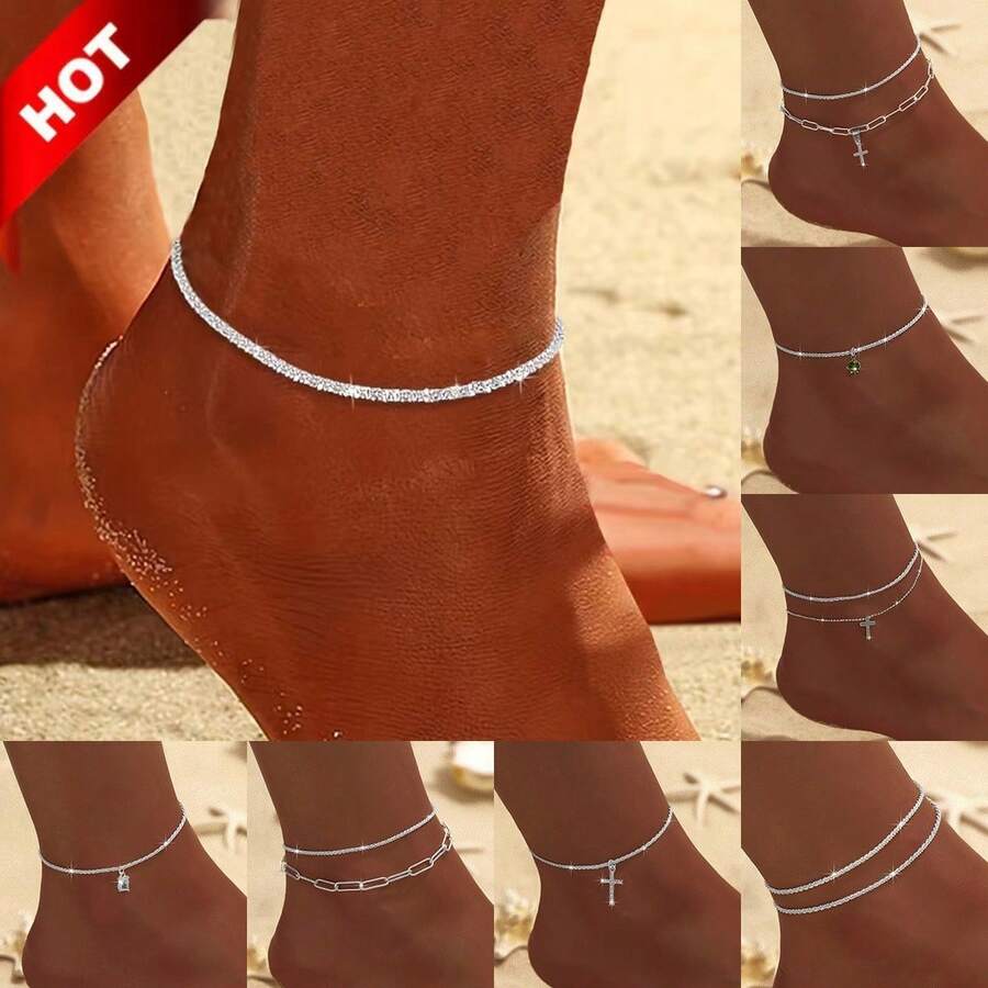 Hot-Selling  Sparkling Anklet For Women, High-End Minimalist Style With Glittering Starry Anklet Accessories - 2468 - Silver - View 1