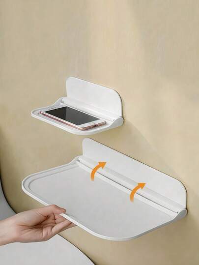 Foldable Wall-Mounted Storage Rack, Bathroom Wall-Mounted Shower Rack, Bathroom Or Bedside Phone Holder, Storage Rack And Shelf, Washing Machine And Refrigerator Side Rack, Bathroom Or Vanity Wall-Mounted Storage Solution, Thickened White Storage And Bathroom Display Rack, No Drilling Required