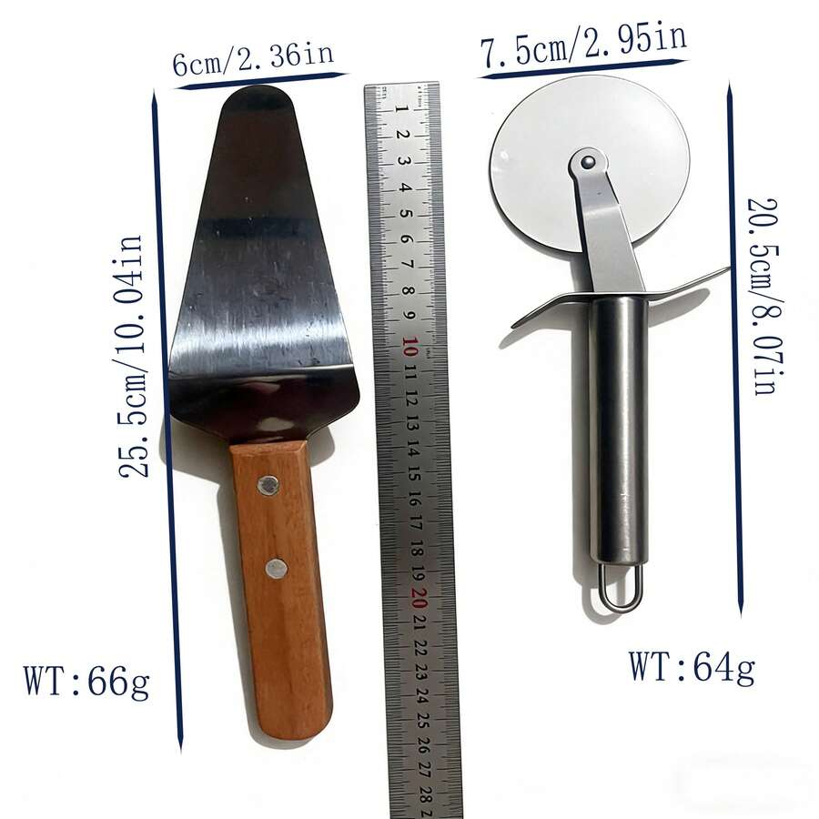 2 piezas Pala para pizza + Cortador de pizza, acero inoxidable con mango de madera, herramientas de horneado, corte y transferencia fáciles. Juego de horneado profesional: Pala para pizza de acero inoxidable + Rueda para pizza, herramientas para pizza para el hogar y comercial. Juego de pala para pizza + cortador de rueda, acero inoxidable, cubre todo el proceso de hacer pizza, sin necesidad de compras adicionales. - Multicolor - Ver 1